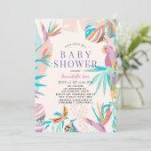 Colorful Tropical leaves Parrot Baby shower Kaart (Staand voorkant)