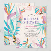 Colorful Tropical leaves Parrot Vrijgezellenfeest Kaart (Voorkant / Achterkant)