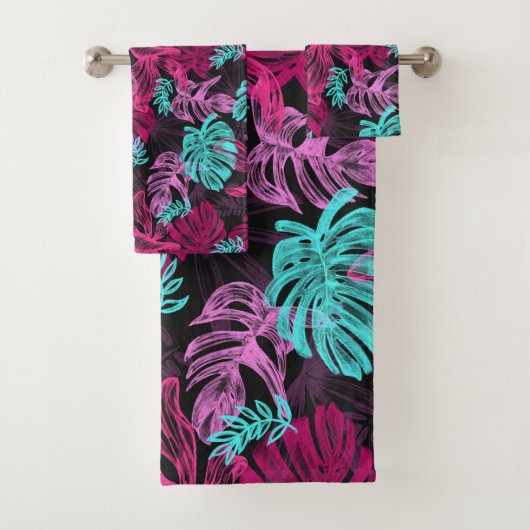 Colorful Tropical Leaves Pattern Bad Handdoek (Insitu)