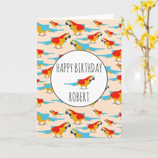 Colorful Tropical Macaw Pattern Birthday Kaart (Gele Bloem)