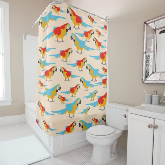 Colorful Tropical Macaw Pattern Douchegordijn (In situ)