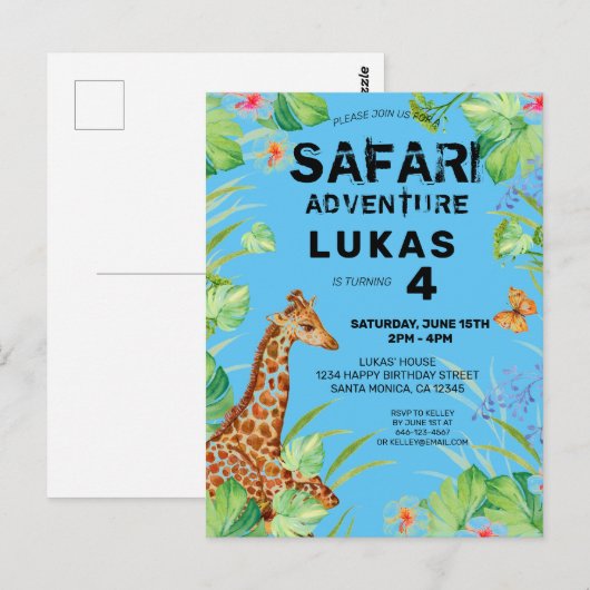 Colorful Tropical Oerwoud Safari Giraffe Birthday Briefkaart (Voorkant / Achterkant)