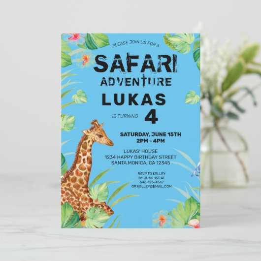 Colorful Tropical Oerwoud Safari Giraffe Birthday Kaart (Staand voorkant)