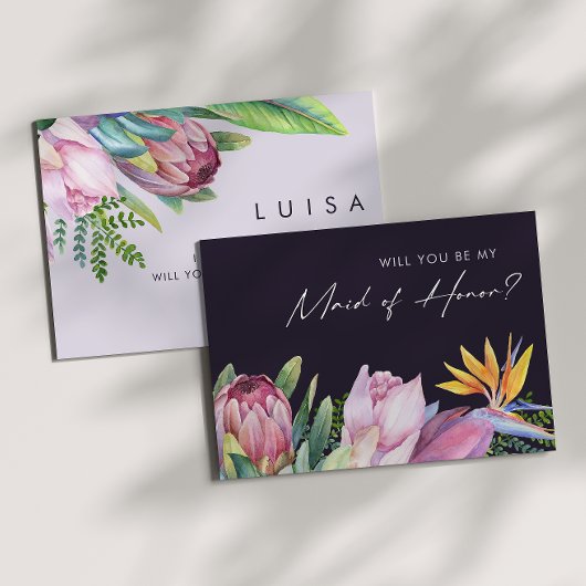 Colorful Tropical Paars Maid of Honor proposal Kaart