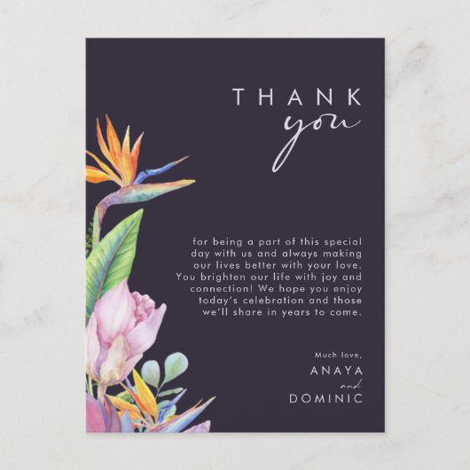 Colorful Tropical Paars Reception Hartelijk dank Briefkaart (Voorkant)