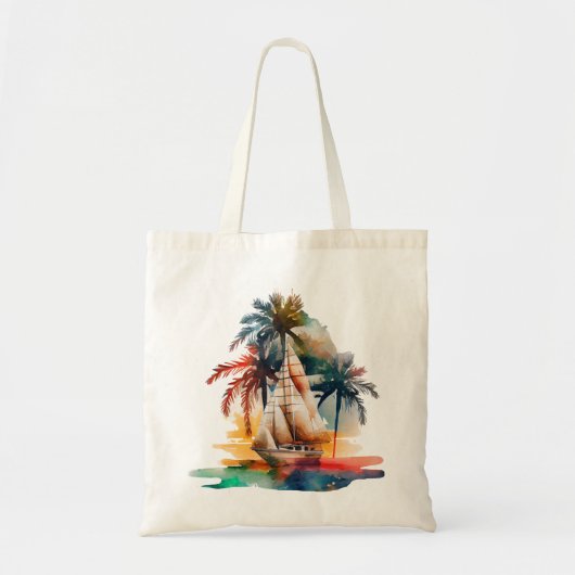 Colorful Tropical Palm Sailboat Canvas tas (Voorkant)