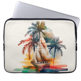 Colorful Tropical Palm Sailboat Electronics Bag Laptop Sleeve