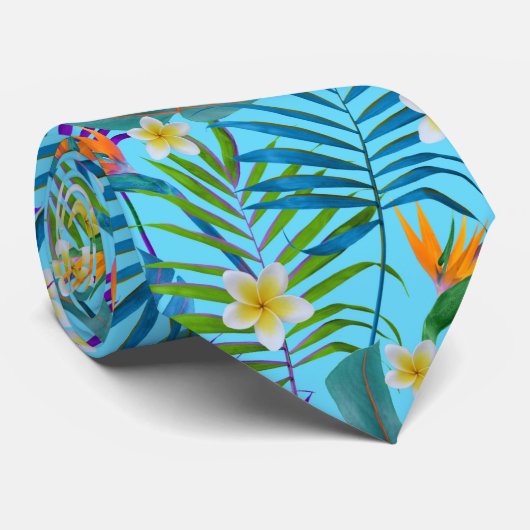 Colorful Tropical Paradise Pattern Stropdas (Opgerold)