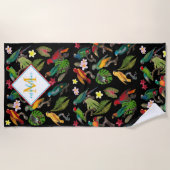 Colorful Tropical Parrots Leaves, Flowers Monogram Strandlaken (Voorkant)