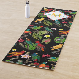 Colorful Tropical Parrots Leaves, Flowers Monogram Yogamat