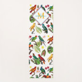 Colorful Tropical Parrots Leaves, Flowers Monogram Yogamat (Voorkant)