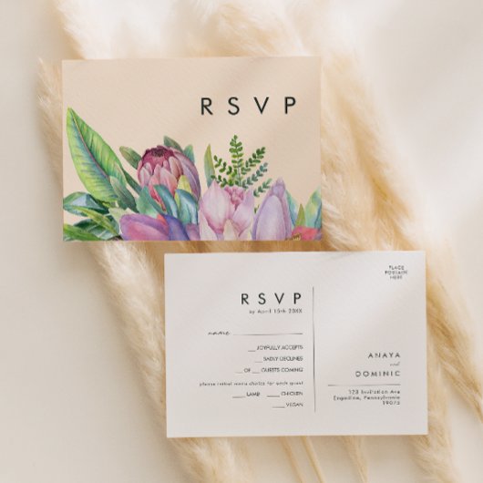 Colorful Tropical | Peach Menu Choice RSVP Card