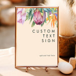 Colorful Tropical | Perzikkaarten en cadeautjes op Poster<br><div class="desc">Deze kleurrijke tropische | perzikkaarten en cadeaus aangepast poster is perfect voor je moderne boho-bestemming, groen, paars, perzikbruiloft. Het ontwerp is voorzien van een elegante bouquet van klassieke waterverf groen en bloemen, met inbegrip van het sage groene eucalyptus, blauwe en rode protea, wazige roze hibiscus, oranje en blauwe paradijsvogel en...</div>