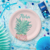 Colorful Tropical Pineapple Monogram Papieren Bordje (Feest)