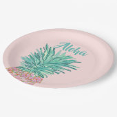 Colorful Tropical Pineapple Monogram Papieren Bordje (Gekanteld)