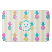 Colorful Tropical Pineapple Yellow Stripe Monogram