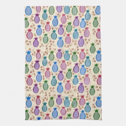 Colorful Tropical Pineapples Kitchen Towel Theedoek (Verticaal)