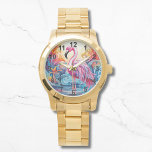 Colorful Tropical Pink Flamingo Elegant Womans Horloge<br><div class="desc">Colorful Tropical Pink Flamingo Elegant Womans Watches features a colorful tropical paradise with a pink flamingo surrounded by tropical flowers. Created by Evco Studio www.zazzle.com/store/evcostudio</div>