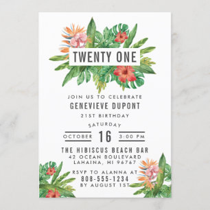 Colorful Tropical Planten 21 Birthday Party Kaart