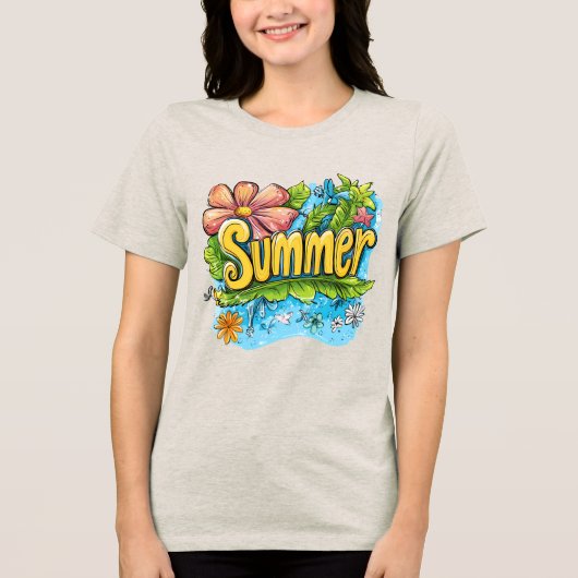 Colorful Tropical "Summer" Graphic T-Shirt (Voorkant)