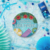 Colorful Tropical Swimming Pool Birthday Party Papieren Bordje (Feest)