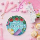Colorful Tropical Swimming Pool Birthday Party Papieren Bordje (Feest)