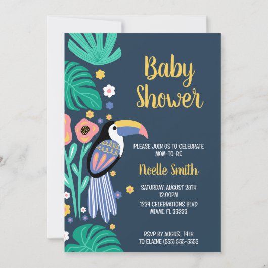 Colorful Tropical Toucan Bird Flowers Baby shower Kaart (Voorkant)