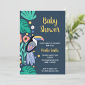 Colorful Tropical Toucan Bird Flowers Baby shower Kaart (Staand voorkant)