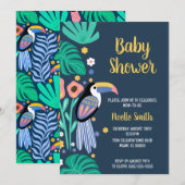 Colorful Tropical Toucan Bird Flowers Baby shower Kaart (Voorkant / Achterkant)