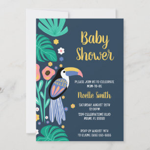 Colorful Tropical Toucan Bird Flowers Baby shower Kaart