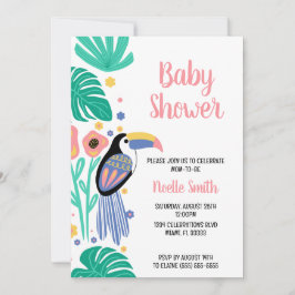 Colorful Tropical Toucan Bird Flowers Baby shower Kaart