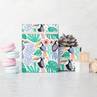 Colorful Tropical Toucan Bird Flowers Planten Cadeaupapier