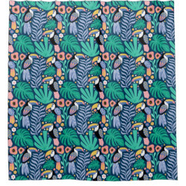 Colorful Tropical Toucan Bird Flowers Planten Douchegordijn