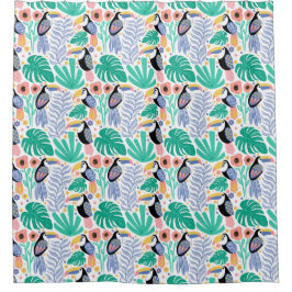 Colorful Tropical Toucan Bird Flowers Planten Douchegordijn