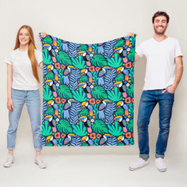 Colorful Tropical Toucan Bird Flowers Planten Fleece Deken