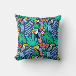 Colorful Tropical Toucan Bird Flowers Planten Kussen