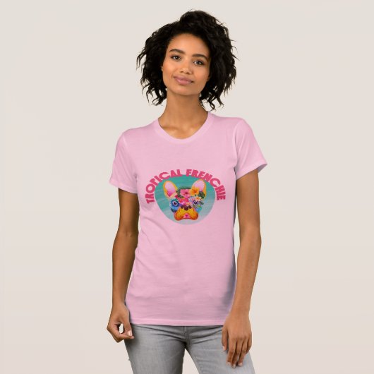 Colorful Tropical Travel French Bulldog T Shirt (Voorkant volledig)