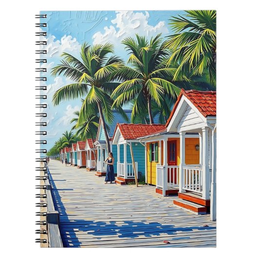 Colorful Tropical Vibrant Beach Huts Notitieboek (Voorkant)