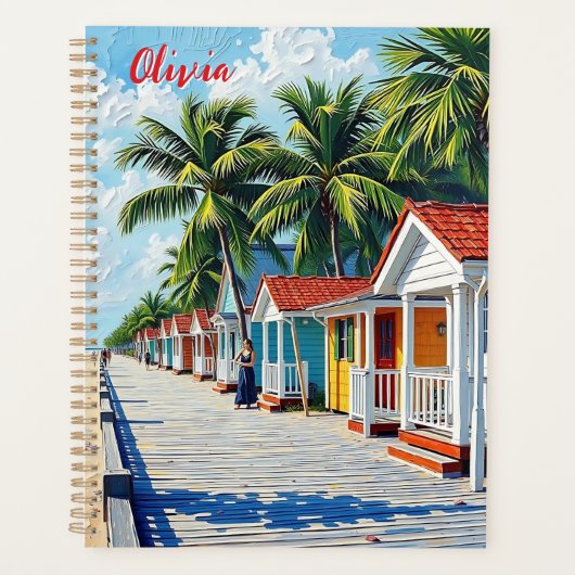 Colorful Tropical Vibrant Beach Huts Planner (Voorkant)