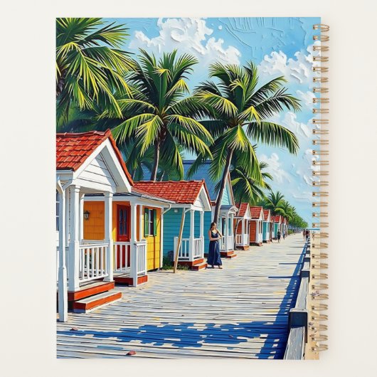 Colorful Tropical Vibrant Beach Huts Planner (Achterkant)