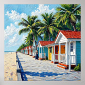 Colorful Tropical Vibrant Beach Huts Poster (Voorkant)