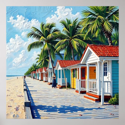 Colorful Tropical Vibrant Beach Huts Poster (Voorkant)