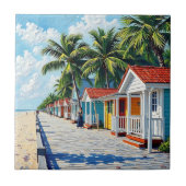Colorful Tropical Vibrant Beach Huts Tegeltje (Voorkant)
