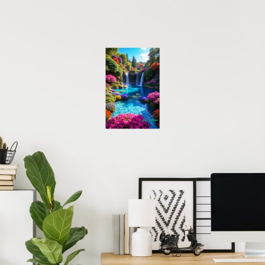 Colorful Tropical Waterfall Dreamscape Art Poster (Thuiskantoor)