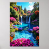 Colorful Tropical Waterfall Dreamscape Art Poster (Voorkant)