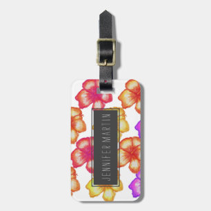 Colorful Tropical Waterverf Hibiscus Flowers Bagagelabel