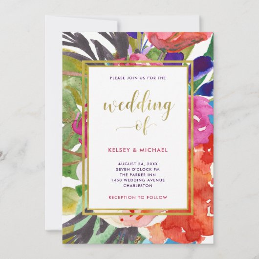 Colorful Tropical Wedding Kaart (Voorkant)
