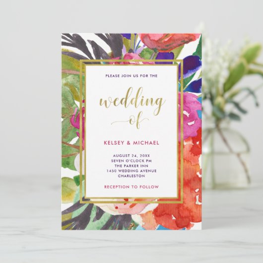 Colorful Tropical Wedding Kaart (Staand voorkant)