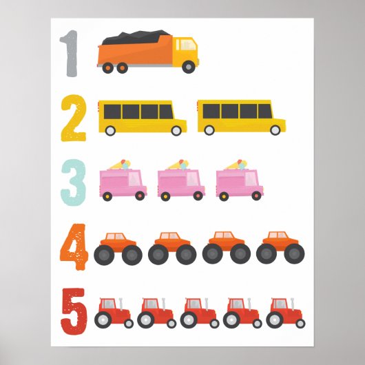 Colorful Trucks Number Nursery Art Poster (Voorkant)