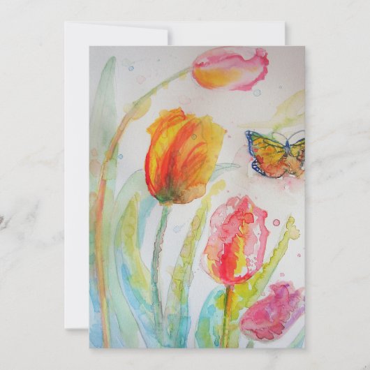 Colorful Tulip and Butterfly Birthday Invitation Kaart (Voorkant)